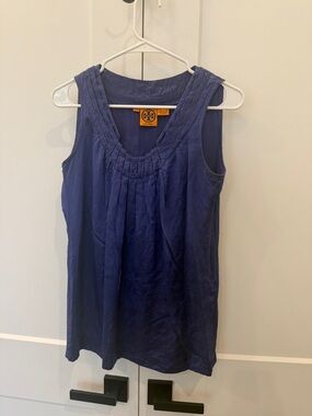 Tory Burch Deep Navy Pleated Scoop Neck Tank